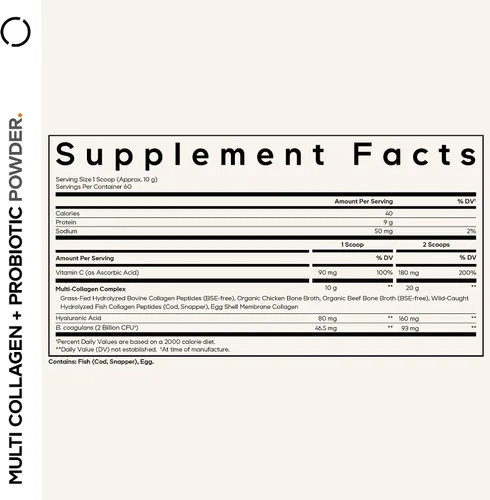 Vista 2 de Codeage Péptidos de colágeno múltiple + probióticos edición negra, vitamina C, suplemento en polvo de ácido hialurónico, alimentado con pasto
