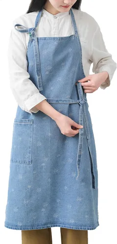 Vista 13 de Delantal Tobyan de Mezclilla de Algodón Suave - Delantal Unisex Ajustable con Babero de 5 Bolsillos Perfecto para Cocinas