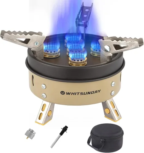 Vista 9 de Whitsunday Estufa de camping de 6800 W, 3 quemadores, resistente al viento, portátil, con adaptador de recipiente de combustible, encendido