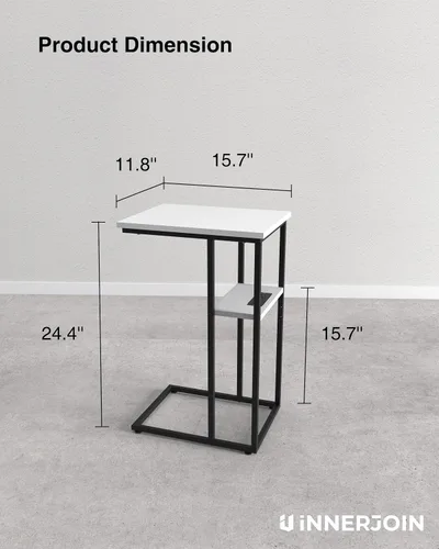 Vista 3 de Innerjoin Mesa auxiliar con estación de carga, juego de 2, mesa auxiliar en forma de C con tira de luz LED, puertos USB A y C de carga rápida, mesa