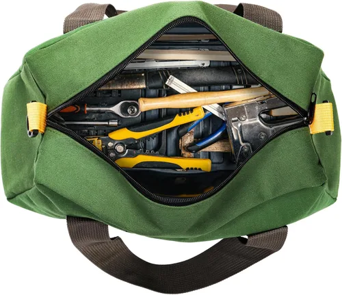 Vista 4 de WRINGKIT Paquete de 2 bolsas de herramientas de boca ancha, 14 pulgadas, gran capacidad Heavy Duty Canvas Tool Storage Bag, Zipper Utility