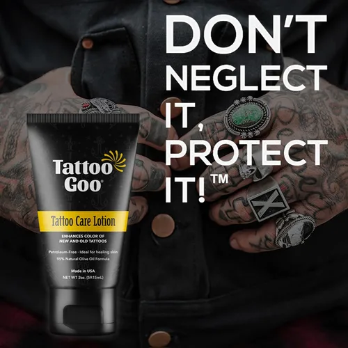 Vista 4 de Tattoo Goo Loción para el cuidado del tatuaje, 2 oz, alivia la picazón y la irritación, hidrata y conserva el color, hidratante no graso, loción
