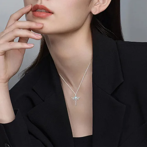 Vista 4 de Celtic Knot Necklace 925 Sterling Silver Pentagram Necklace Moon Pentacle Pendant Cross Triple Moon Goddess Amulet Moonstone Jewelry Gifts for Women