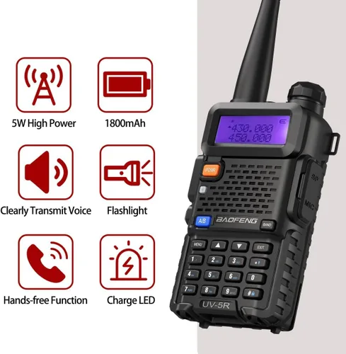 Vista 2 de Baofeng UV-5R Radio de Radio Ham Portátil UV5R de Largo Alcance de Banda Dual Recargable de Alta Potencia Radio Bidireccional Walkie Talkies