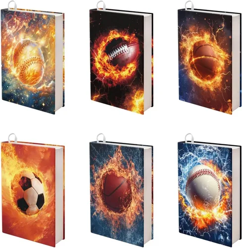 Vista 38 de Rnyleeg Paquete de 6 fundas protectoras de libros de bolsillo para niños, con temática deportiva, elástica, para amantes de los libros, estudiantes
