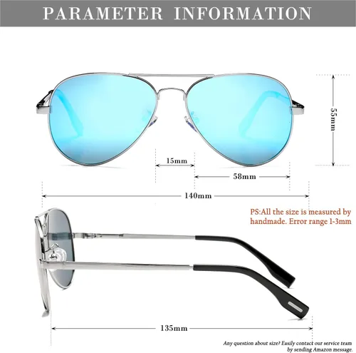 Vista 7 de HJSTES Lentes de sol polarizados estilo aviador para mujeres y hombres, lentes de espejo de metal clásicos, 100% bloqueo UV, 2.283 in