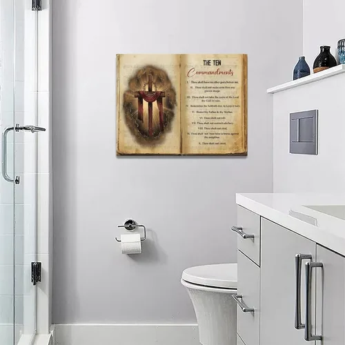 Vista 3 de Arte de Pared Cruz de los Diez Mandamientos Arte de Pared de los 10 Mandamientos Versículo Bíblico Religión Cristiana Escritura Imágenes Decoración