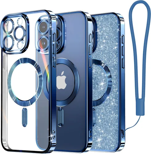 Vista 10 de Meifigno - Funda diseñada para el iPhone 16 Pro de 6.3", [Tarjeta de purpurina y correa para la muñeca] [Compatible con MagSafe]