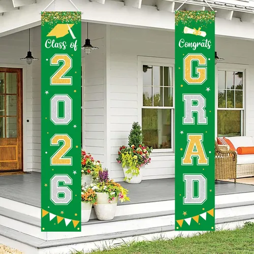 Vista 12 de Bandera de decoración de graduación 2025 GRAD Bandera negra para porche y puerta de bienvenida para pared interior y exterior, decoración