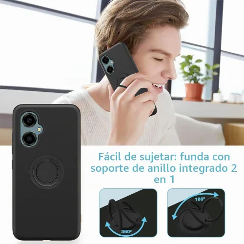 Vista 5 de Funda para Pinwheel Genesis 3 / BLU G64 Funda para teléfono con protector de pantalla HD, soporte de anillo giratorio de 360°, soporte de silicona