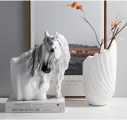 Vista 3 de Escultura china de la estatua del feng shui del estilo chino moderno de la cabeza de caballo de la escultura ornamentos simples de escritorio
