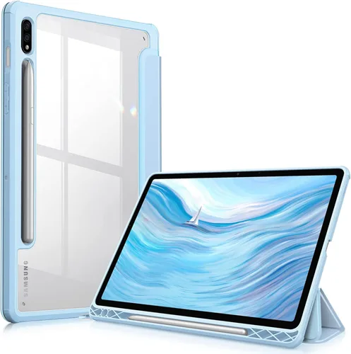 Vista 9 de Funda para Galaxy Tab S9 Ultra/S10 Ultra de 14.6 pulgadas, carcasa trasera transparente de cristal duro. Parachoques de TPU suave flexible