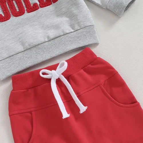 Vista 4 de Newbgclo Conjunto de 2 piezas de sudadera de manga larga con letras de Papá Noel, ropa de invierno para bebé niño