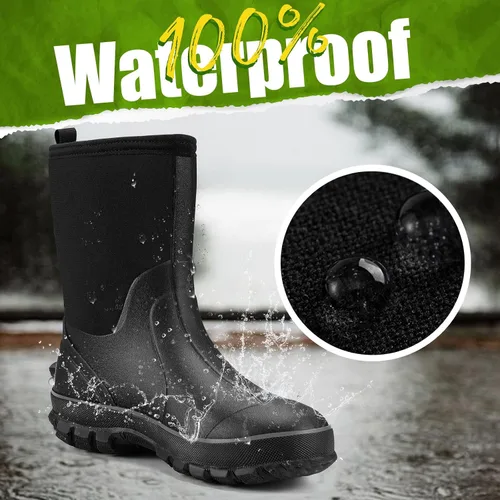 Vista 2 de TIDEWE Botas de goma para hombre, botas de lluvia aisladas de neopreno de 0.217in con vástago de acero, botas de caza impermeables de media