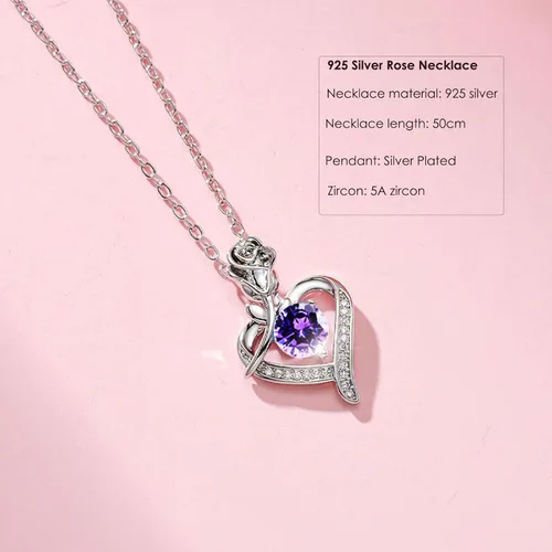 Vista 4 de Forever Rose - Caja de regalo con collar – Rosa eterna real con collar de plata de ley 925 en el interior, flor de rosa real encantada para el día