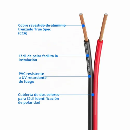 Vista 2 de Cable de altavoz calibre 12, 50 pies, 2 conductores, conexión de cable rojo y negro, tiras de iluminación LED, cable de extensión de cable