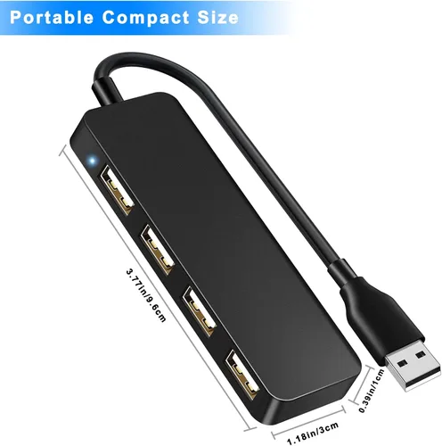 Vista 7 de Hub USB 4 Puertos USB 2.0 Divisor Hub Expansor para Laptop Computadora Flash Drive Consola Impresora Cámara Teclado Ratón Más Extendor de 1 a 4