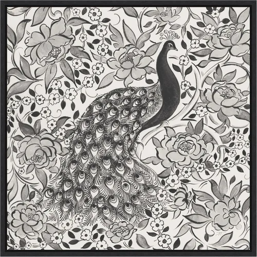 Vista 11 de Amanti Art Framed Canvas Wall Art 16x16 Peacock Garden III BW by Miranda Thomas, Framed Wall Art Canvas, Animals Artwork, Modern Decor, Small Poster