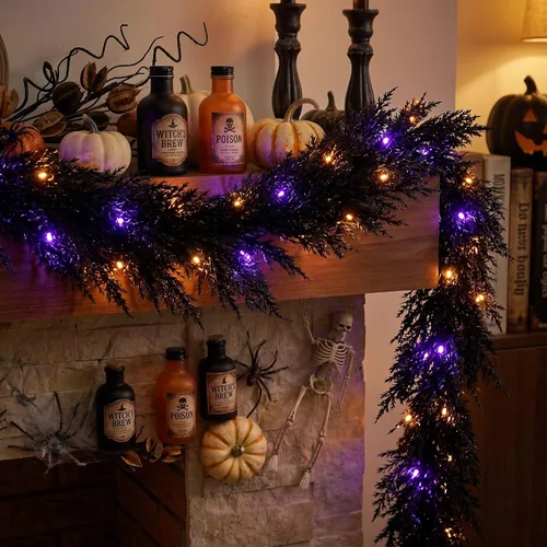 Vista 5 de Valery Madelyn 6ft Artificial Norfolk Pine Halloween Garland for Mantle Black