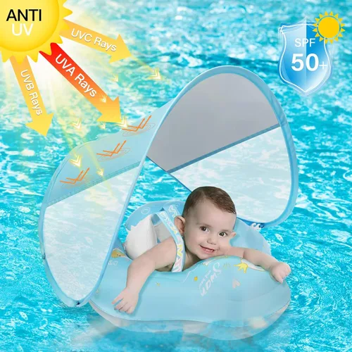 Vista 5 de LOOWARTS Baby Float with Canopy,Infant Pool Float with Safety Seat,Baby Swimming Float & Swim Float & Water Float UPF50+ UV Protection for Toddler