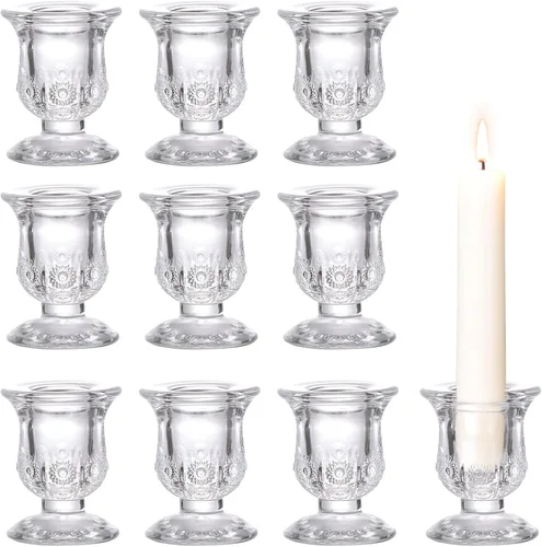 Vista 8 de 10 piezas Portavelas Azules, Portavelas de Vidrio para Velas Cónicas para Decoración de Centro de Mesa, Boda, Cumpleaños, Regalo