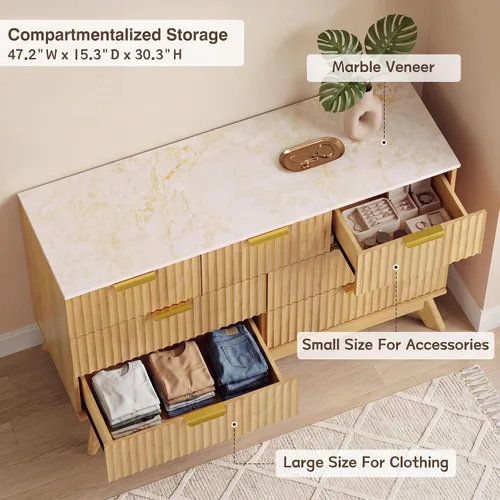 Vista 3 de JUMMICO Cómoda acanalada para dormitorio, 47.2 pulgadas de ancho Roble natural