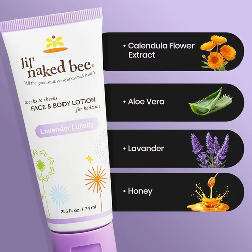 Vista 4 de Lil Naked Bee - Loción para bebés para niños (2.5 onzas), loción facial y corporal de mejillas de canción de cuna de lavanda para pieles sensibles