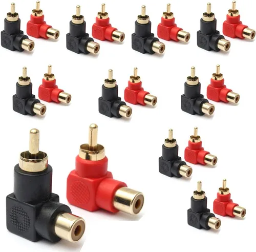 Vista 7 de exgoofit Conectores RCA macho a RCA hembra adaptadores de enchufe de ángulo recto M/F codo de 90 grados chapado en oro (5 negros + 5 rojos)