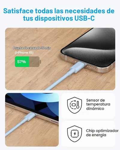 Vista 5 de Paquete de 3 bloques de carga rápida AISNI compatibles con iPhone 17, 16, 15, cargador USB C de carga rápida, cable de carga larga tipo C de 6 pies