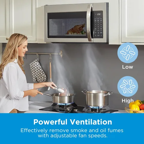 Vista 8 de Midea MOR17BSA-SS 1.7 pies cúbicos Horno de microondas para instalar sobre la estufa con panel táctil inteligente, menú de cocina automática, 1000