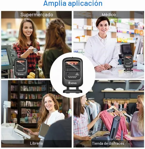 Vista 2 de Eyoyo Omnidireccional Manos Libres 1D 2D Escritorio USB con cable Escáner de código de barras Automatic Image Sensing, Capture Barcodes from