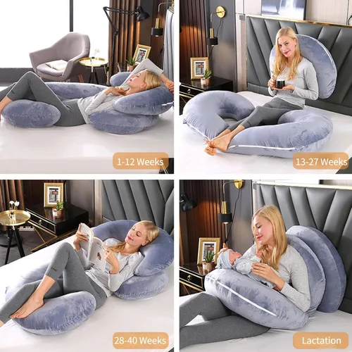 Vista 6 de Almohadas de embarazo para dormir, almohada de cuerpo completo en forma de C para mujeres embarazadas, almohada de embarazo suave con funda