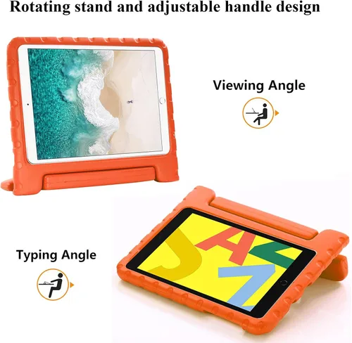 Vista 4 de Funda infantil para iPad de 9ª/8ª/7ª generación de 10.2 pulgadas con mango giratorio/soporte, ligera, suave, espuma EVA, a prueba de golpes, 01#