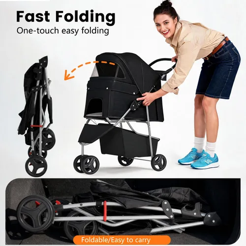Vista 3 de BestPet Carriola de 3 ruedas para mascotas Carriola para perros y gatos Malla transpirable Portador de viaje ligero Diseño impermeable