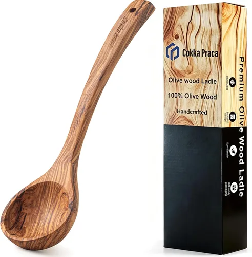 Vista 9 de Cucharones de sopa profundos de madera de Pakka para zurdos con boquilla Cucharón de madera de Pakka de 10 pulgadas Cucharón de madera grande