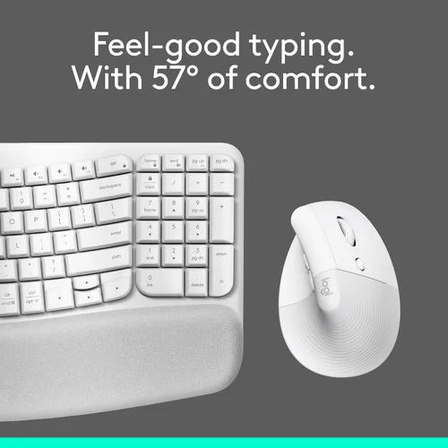Vista 9 de Logitech Wave Keys & Lift Vertical Mouse - Combo de teclado y mouse inalámbrico ergonómico - con reposo de palma acolchado, Easy-Switch, Bluetooth