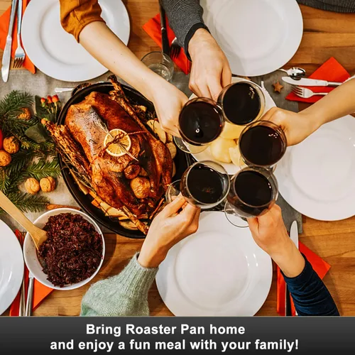 Vista 8 de Sartén para asar pavo ovalada esmaltada de 14.6 pulgadas con tapa abovedada, regalo para la madre, cubierta, antiadherente, libre de productos