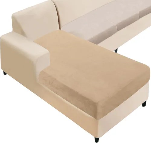 Vista 34 de NAISI Fundas de cojín de sofá de terciopelo elásticas de 1 pieza, fundas de asiento de sofá o respaldo, fundas suaves individuales para sofá Beige