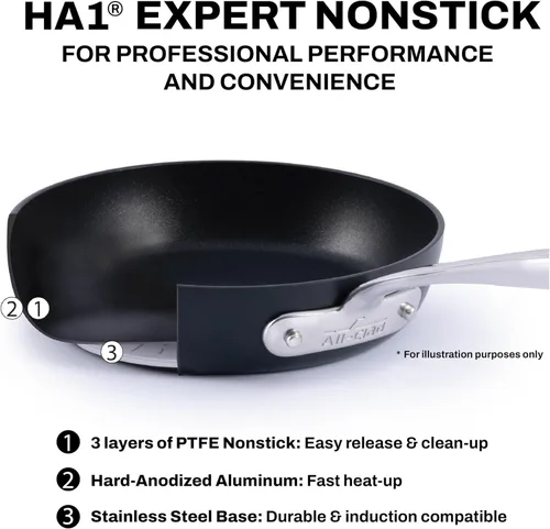 Vista 3 de All-Clad HA1 Expert - Utensilios de cocina, antiadherentes de 2 piezas con tapas, 10 y 12 pulgadas