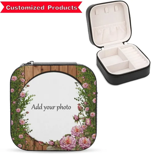 Vista 2 de SongYi Joyero de viaje personalizado, joyero personalizado con nombre y foto, organizador de joyas de viaje para mujeres, regalo para mamá, ella