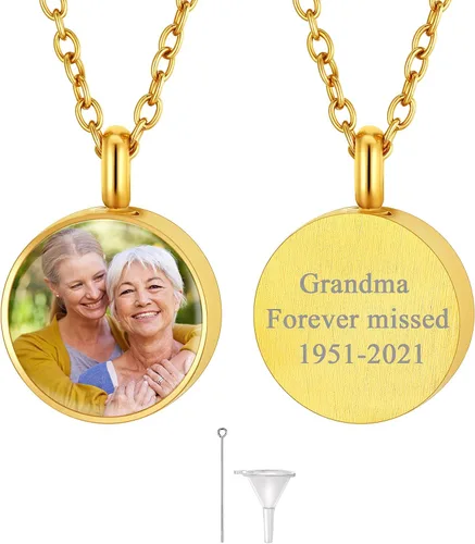 Vista 179 de FindChic Collares personalizados con urna para cenizas, barra vertical, gato, luna, reloj de arena, garra de perro, acero inoxidable, chapado en oro