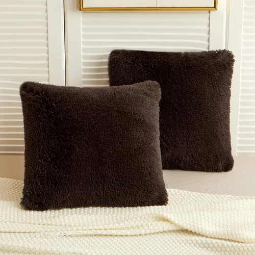 Vista 22 de LIFEREVO Paquete de 2 fundas de almohada de piel sintética, serie de lujo decorativa para el hogar de felpa peluda, funda de almohada peluda súper