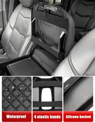 Vista 4 de KBH Funda para reposabrazos de consola central para Cadillac Escalade 2015-2020, borde de cuero de vinilo, protector de cojín de consola central