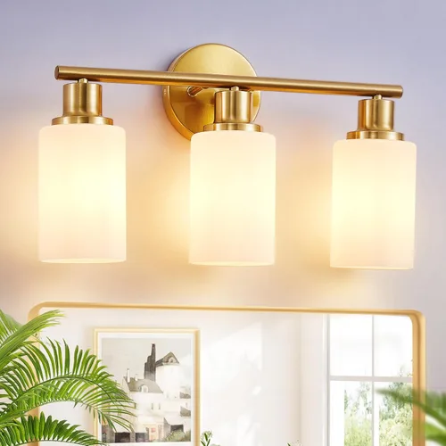 Vista 17 de [Usado] DLLT Lámparas de Baño de 3 Luces: Luces de Tocador Modernas de Níquel con Bombillas E26 - Lámpara de Pared de Baño con Pantalla de Vidrio
