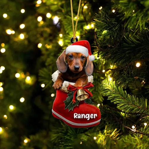 Vista 58 de Amantes de los perros de Navidad – Akita Inu Dog in Santa Boot Adorno de Navidad, adorno personalizado en forma 2D, adorno de Navidad, personaliza