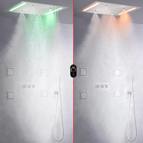 Vista 5 de Juego de sistema de ducha de lluvia de lujo, montado en techo, 14 x 20 pulgadas, grifo rectangular de ducha de lluvia con control LED, spa, baño