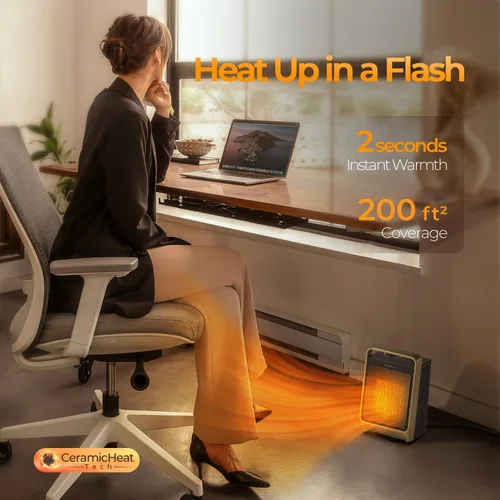 Vista 4 de ROSEKM Calentadores de espacio para uso en interiores, calentador eléctrico portátil de 1500 W con termostato, calentador de cerámica