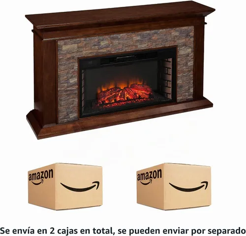 Vista 5 de SEI Furniture Canyon Heights Chimenea eléctrica de piedra falsa apilada de 60", color arce whisky Whisky Arce