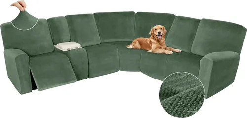 Vista 566 de Arfntevss Fundas de sofá seccional reclinable de terciopelo, Funda de sofá seccional de esquina para sofá reclinable, Funda elástica suave