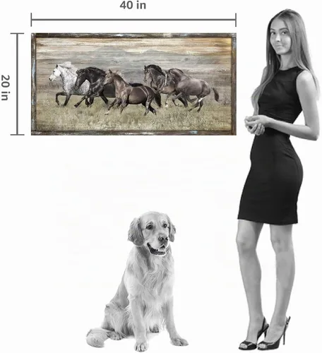 Vista 6 de Arte de pared de madera de caballo corriendo, imagen rústica de vida